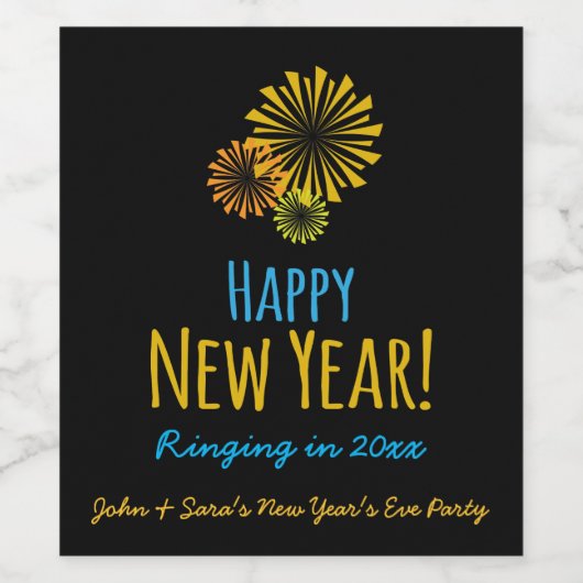 Vuurwerk Happy Nieuwjaar Wijn Etiket (Enkel label)