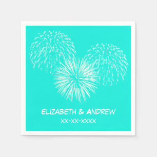 Vuurwerk, Heldere Aqua Achtergrond, Naam Monogram Servetten