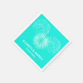 Vuurwerk, Heldere Aqua Achtergrond, Naam Monogram Servetten (Hoek)