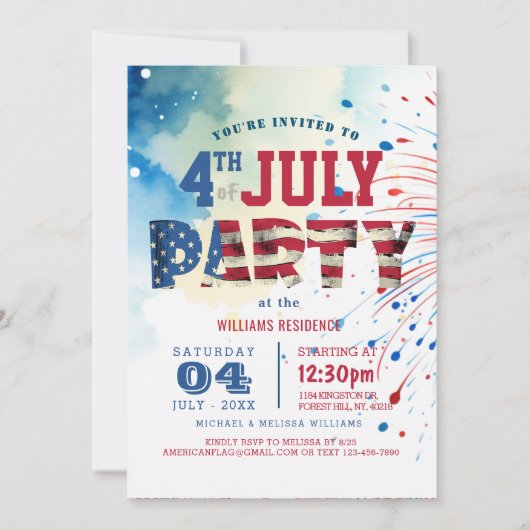 Vuurwerk I Elegant Fourth of July Party Kaart (Voorkant)