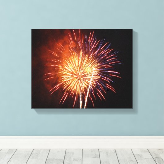 Vuurwerk I rood, wit en blauw Canvas Afdruk (Insitu (Houten vloer))