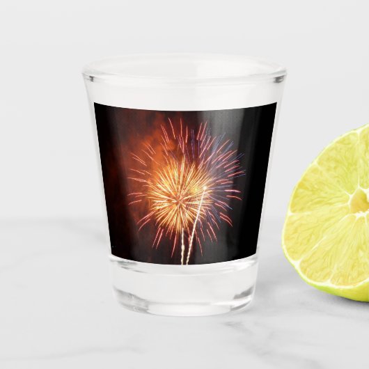 Vuurwerk I rood, wit en blauw Shot Glas (Voorkant)