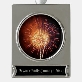 Vuurwerk I rood, wit en blauw Verzilverd Banner Ornament