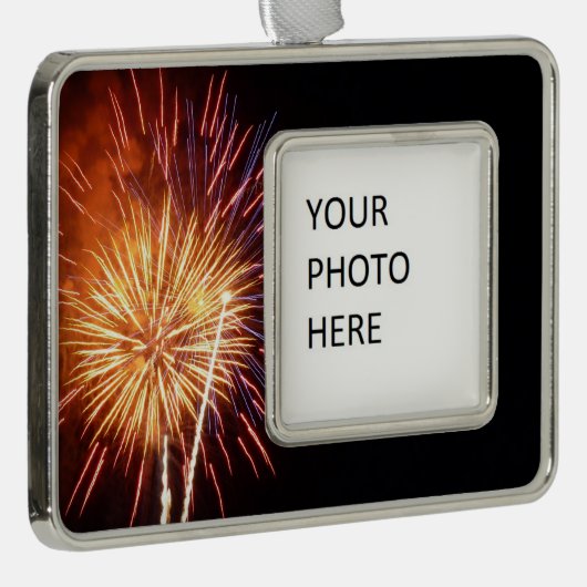 Vuurwerk I rood, wit en blauw Verzilverd Omlijst Ornament (Rechts)