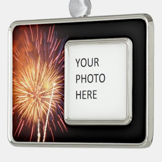 Vuurwerk I rood, wit en blauw Verzilverd Omlijst Ornament (Links)