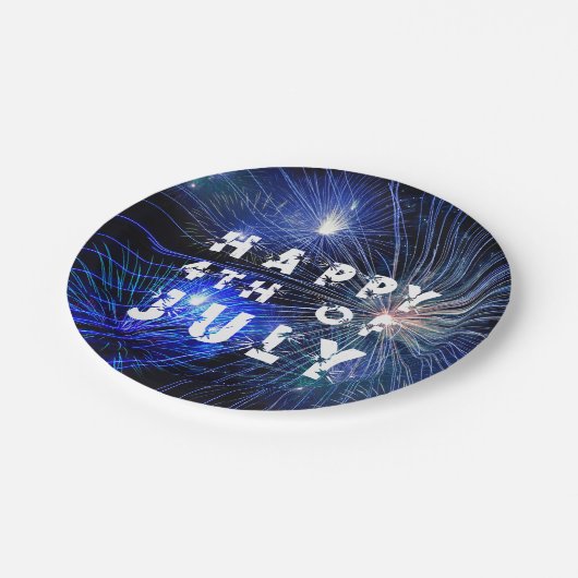 Vuurwerk in Blue Hue Party van 4 juli Papieren Bordje (Gekanteld)