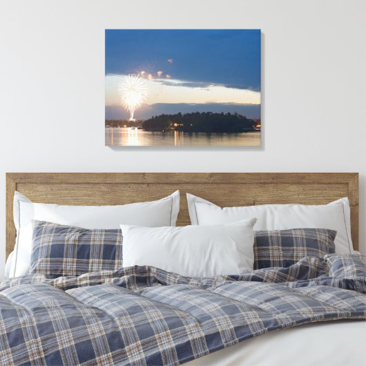 Vuurwerk in Dusk over Gull Lake Canvas Afdruk (Insitu (Slaapkamer))