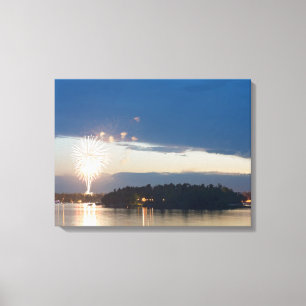Vuurwerk in Dusk over Gull Lake Canvas Afdruk