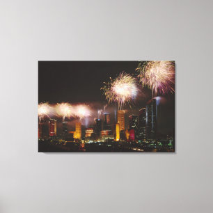 Vuurwerk in Houston Texas Canvas Afdruk