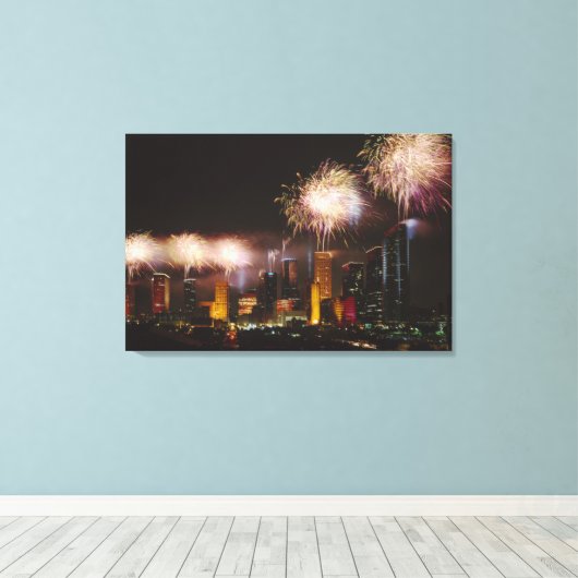 Vuurwerk in Houston Texas Canvas Afdruk (Insitu (Houten vloer))