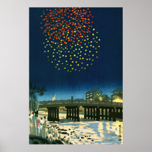 Vuurwerk in Kamo River Kyoto Kotozuka Eiichi 1950 Poster