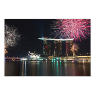 Vuurwerk in Marina Bay Foto Afdruk