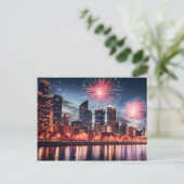Vuurwerk in nachtelijke stad briefkaart (Staand voorkant)