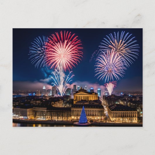 Vuurwerk in nachtelijke stad briefkaart (Voorkant)