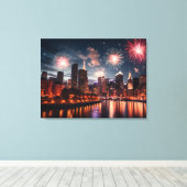 Vuurwerk in nachtelijke stad canvas afdruk (Insitu (Houten vloer))