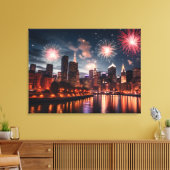 Vuurwerk in nachtelijke stad canvas afdruk (Insitu (Woonkamer))