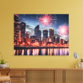 Vuurwerk in nachtelijke stad canvas afdruk (Insitu (Woonkamer))