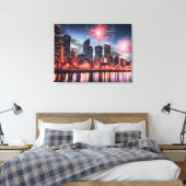 Vuurwerk in nachtelijke stad canvas afdruk (Insitu (Slaapkamer))