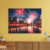 Vuurwerk in nachtelijke stad canvas afdruk (Insitu (Woonkamer))