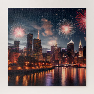 Vuurwerk in nachtelijke stad legpuzzel
