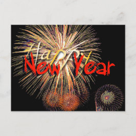 Vuurwerk in rood Gelukkig Nieuwjaar 2025 Briefkaar Feestdagenkaart