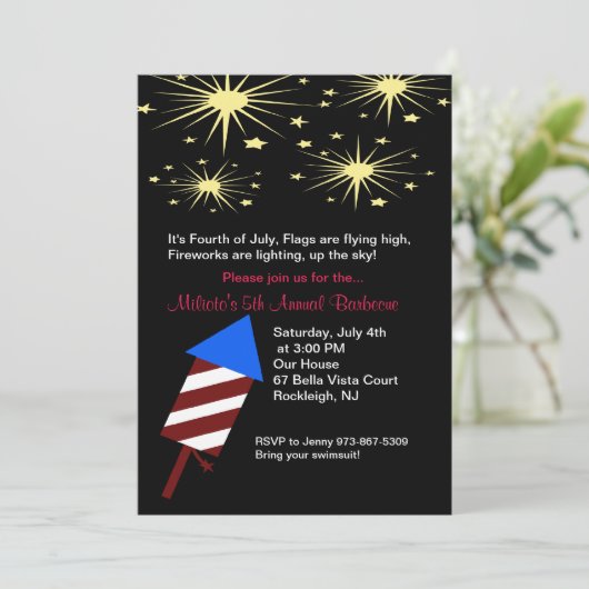 Vuurwerk in Sky Vierde uitnodiging van juli (Staand voorkant)