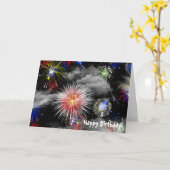 Vuurwerk in wolken verjaardag kaart (Gele Bloem)
