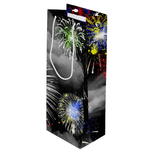 vuurwerk in wolken wijn cadeautas (Voorkant Gekanteld)