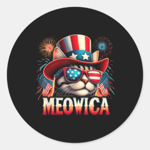 Vuurwerk Kat Grappig Patriottisch Kitty Kat Meowic Ronde Sticker