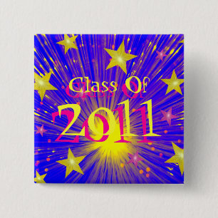 Vuurwerk 'Klasse van 2011' knopkwadraat Vierkante Button 5,1 Cm