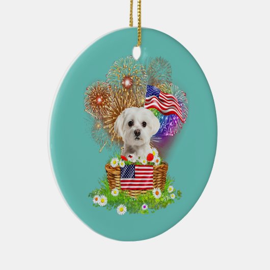 Vuurwerk Maltese hond 4 juli VS-vlag Keramisch Ornament (Rechts)