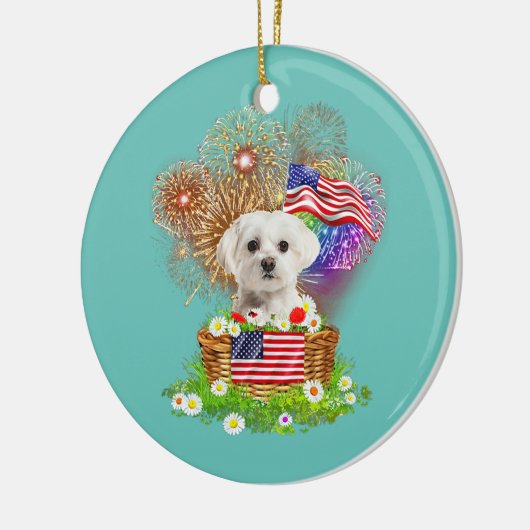Vuurwerk Maltese hond 4 juli VS-vlag Keramisch Ornament (Links)