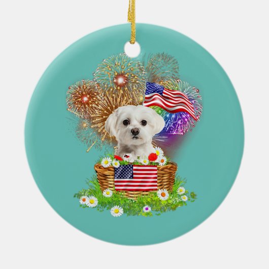 Vuurwerk Maltese hond 4 juli VS-vlag Keramisch Ornament (Achterkant)