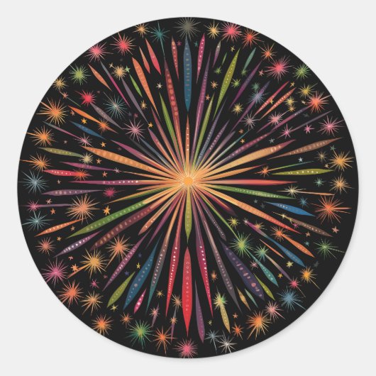 Vuurwerk Mandala - Regenboog op zwarte achtergrond Ronde Sticker (Voorkant)