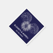 Vuurwerk, marineblauwe achtergrond, naam Monogram Servet (Hoek)