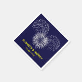 Vuurwerk, marineblauwe achtergrond, naam Monogram Servet (Hoek)