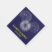 Vuurwerk, marineblauwe achtergrond, naam Monogram Servet (Hoek)