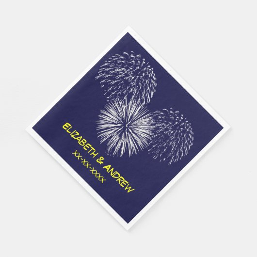 Vuurwerk, marineblauwe achtergrond, naam Monogram Servet (Hoek)