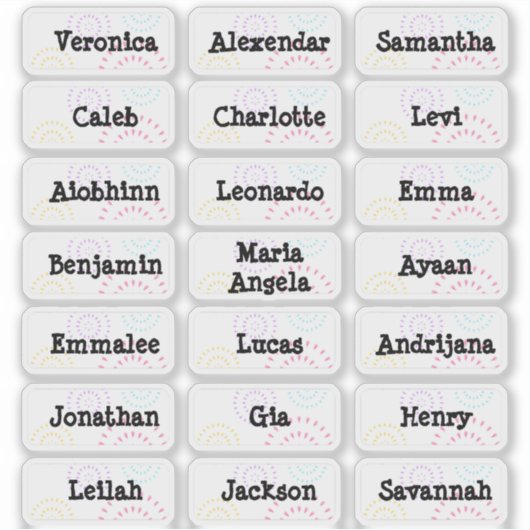 Vuurwerk Meerdere naamstickers Sticker (Voorkant)