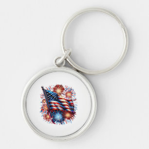 Vuurwerk met Amerikaanse vlag Patriottisch Sleutelhanger
