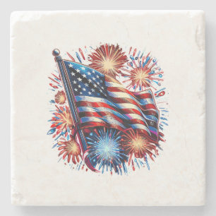 Vuurwerk met Amerikaanse vlag Patriottisch Stenen Onderzetter