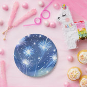 vuurwerk met blauwe Waterverf | Oudejaarsfeest Papieren Bordje (Feest)