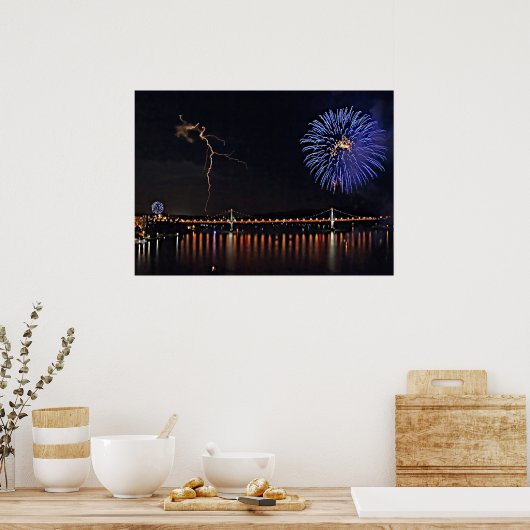 Vuurwerk met bliksem poster (Keuken)