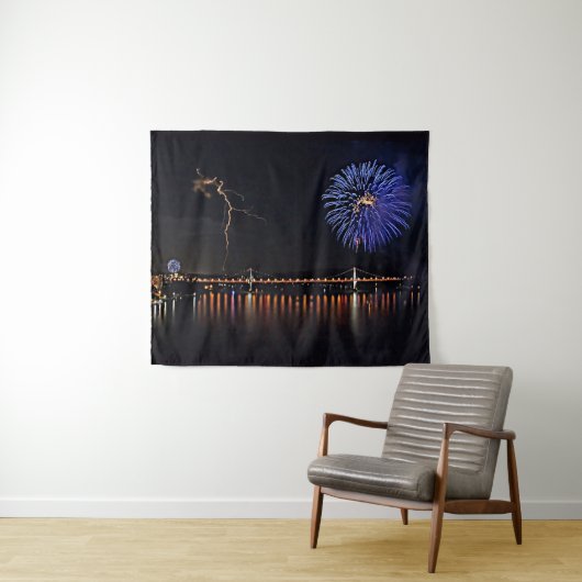 Vuurwerk met bliksem wandkleed (In Situ (horizontaal))