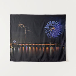 Vuurwerk met bliksem wandkleed