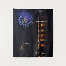 Vuurwerk met bliksem wandkleed