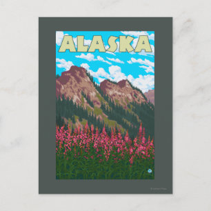 Vuurwerk met Poster van de Vintage-reis in bergen Briefkaart