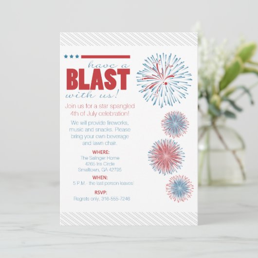 Vuurwerk Modern 4e juli partijuitnodiging Kaart (Staand voorkant)