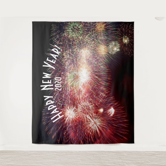 Vuurwerk Nieuwjaar Rood Fotobooth Achtergrond Wandkleed (Voorkant)