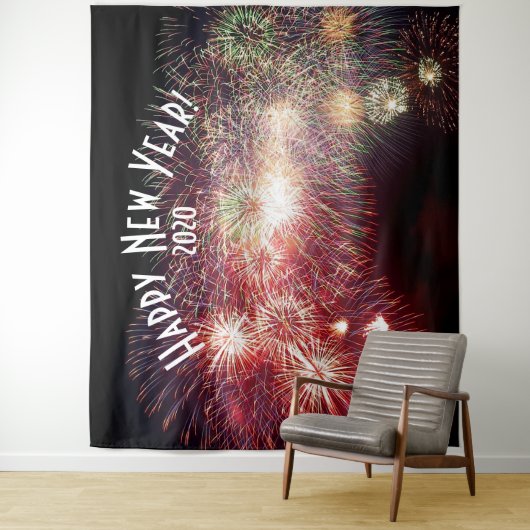 Vuurwerk Nieuwjaar Rood Fotohokje Achtergrond Wandkleed (In situ)